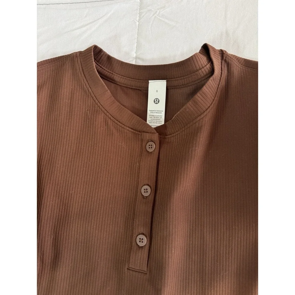 New Lululemon All Aligned Ribbed LS Henley Dress Size 8 LAVA CAKE BROWN NWT $128 - Picture 3 of 10